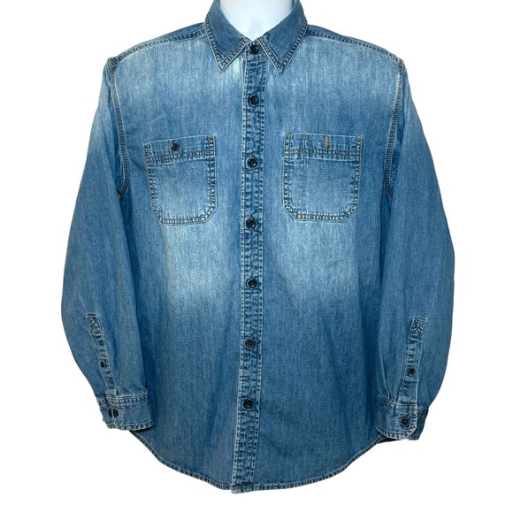 L.L.Bean Denim Shirt Men's Medium Blue Button Up Long Sleeve Traditional Fit - Picture 2 of 9